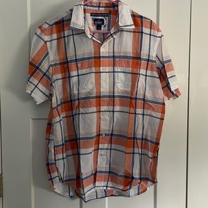 Old Navy Blue, Orange White short sleeve button up shirt classic fit size Large